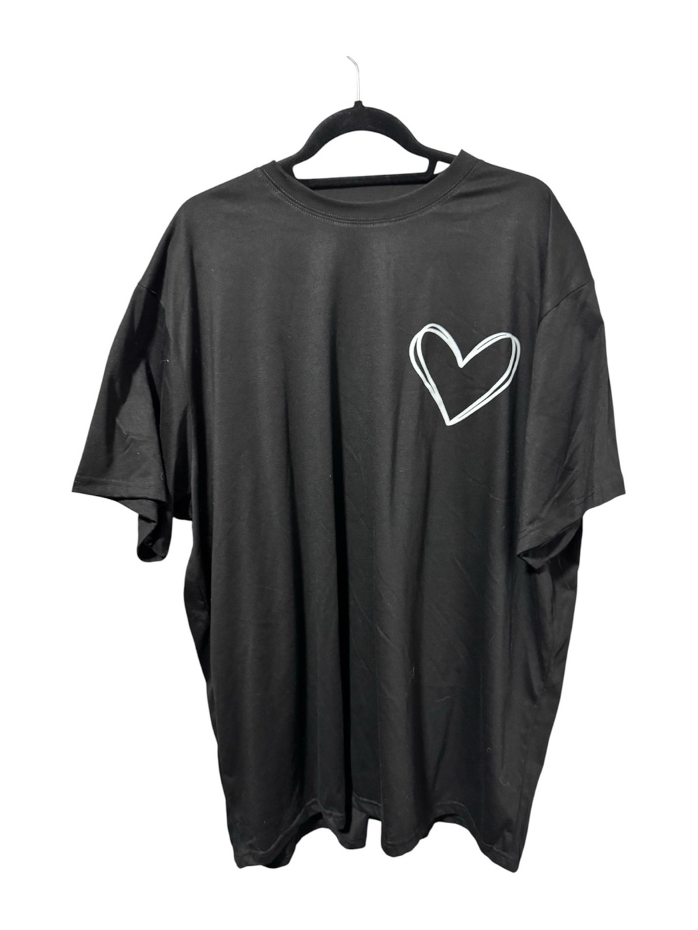 Black Short-Sleeve Tee with White Heart Graphic